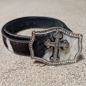 Nocona Womens Belt Pony Hair Cross Buckle Genuine Leather M Bling Embellished